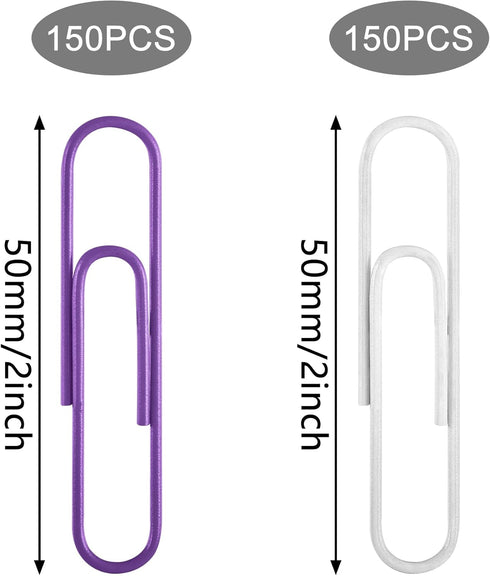 300pcs Large Paper Clips, Purple and White Jumbo Paperclips, 2 Inch (50 mm) Paper Clip for Office School Document Organizing...