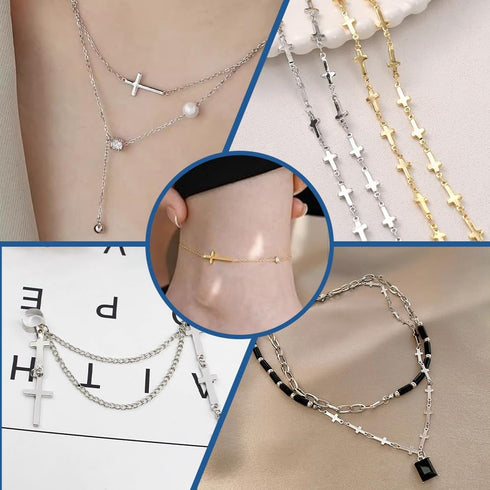 UNICRAFTALE about 60Pcs 2 Colors Stainless Steel Cross Connector Charms Links Easter Theme Crucifix Cross Charms Double Hole Sideways Cross Links ...