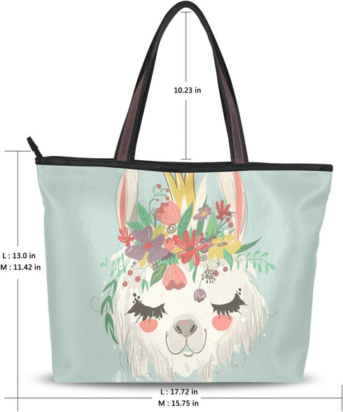 Shoulder Bag Cute Llama Flower Printing Handbag Totes Purses for Women...