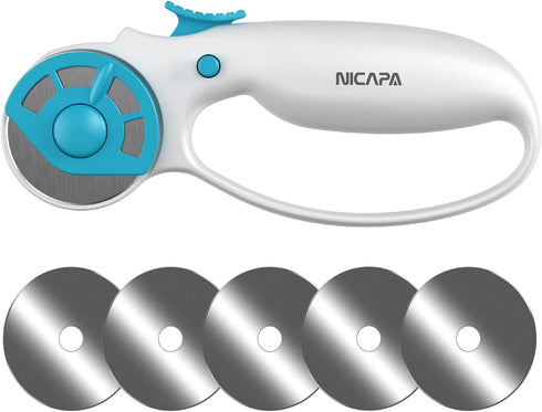 NICAPA 45mm Rotary Cutter for Fabric with Safety Lock Ergonomic Classic Comfort Loop Rotary Cutter for Crafting Sewing Quilting (Extra 5pcs 45mm R...