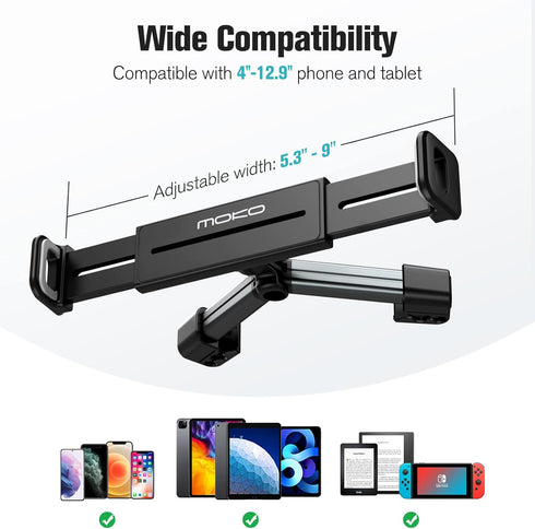 MoKo Tablet Headrest Holder,Adjustable Car Headrest Mount for Car BackSeat, Road Trip Essentials for 4"-12.9" Devices Fits with iPhone 15/Pro/Plus...
