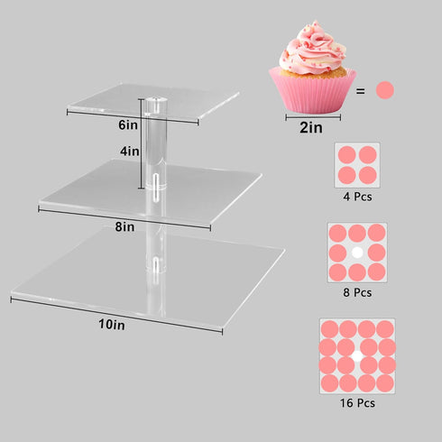 YestBuy 3 Tier Cupcake Stand, Clear Cupcake Display Stand, Acrylic Cupcake Tower for 24 Cupcakes, Premium Cupcake Dessert Muffin Holder for Pastry...