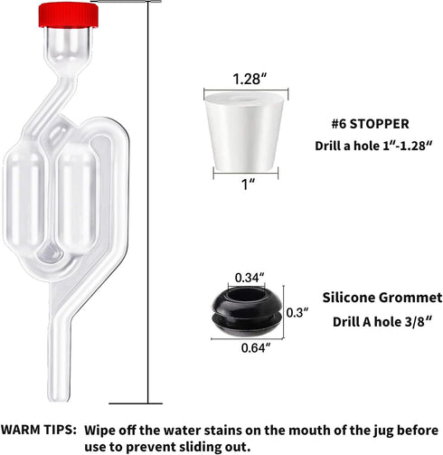 Zazolyne 5ct. S - Shape Airlock with # 6 Stopper 5pcs & Grommets 10pcs,Bubble Fermentation Airlock for Brewing Wine Making Sauerkraut Kimchi (Impr...