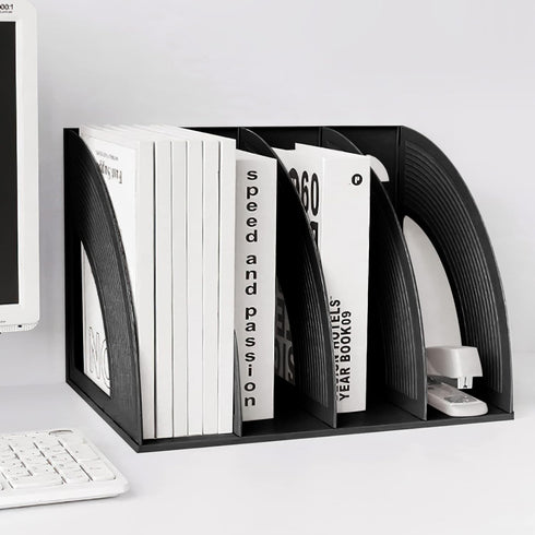 SAYEEC Sturdy Magazine Holder 4 Compartments Plastic Desktop File Organizer File Dividers Office Organizer Storage Document Magaizne Rack Display ...