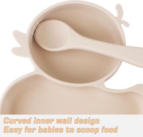 Baby Suction Plate, Silicone Toddler Plate for Kids Baby Weaning Plate Strong Suction Divided Dish with Fork Spoon...