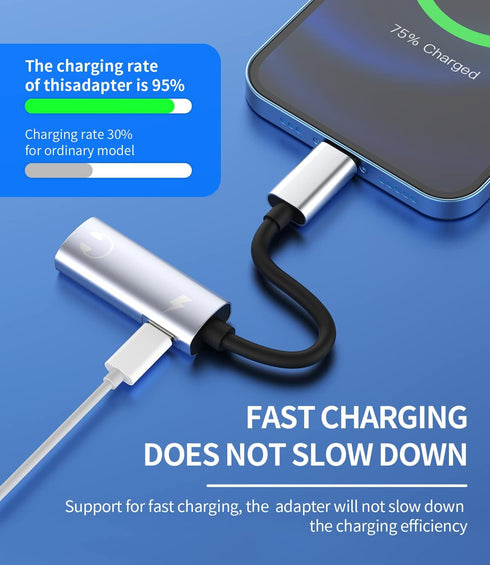 iPhone Headphone Adapter Dual Lightning Jack Dongle(2in1)Apple MFI Certified AUX Cable Splitter Audio Charge Converter for 14 13 12 11 Pro Max Min...