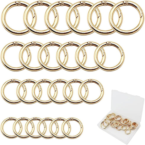 24 PCS Spring O Ring Set, Round Carabiner Snap Trigger Buckle in 4 Size, Zinc Alloy Hooks Clip DIY Accessories for Collars, Keychain, Purse and Ha...