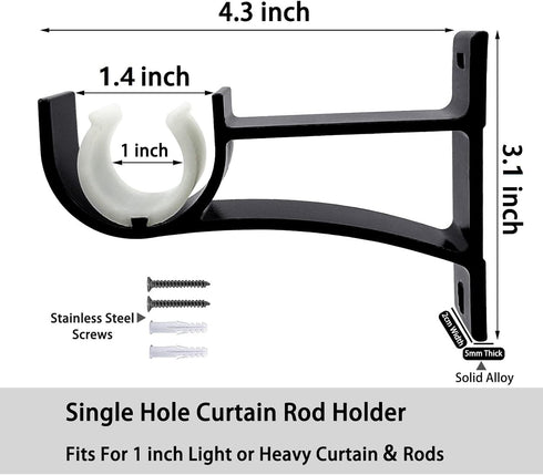 6 Pack Curtain Rod Bracket, Heavy Duty Curtain Rod Holders Curtain Rod Hooks, Curtain Rod Brackets for Wall Drapery Rod Hangers Supports for 1 Inc...