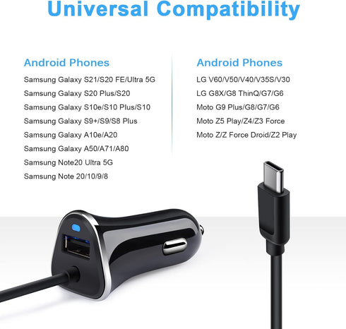 3.4A Fast Charging Car Adapter for Samsung Galaxy A23 5G A14 A13 5G S21 FE S23 Z Fold 4 A04S S22 A03s A52 A32 S20 Note 21,Google Pixel 7 Pro 6a,Mo...