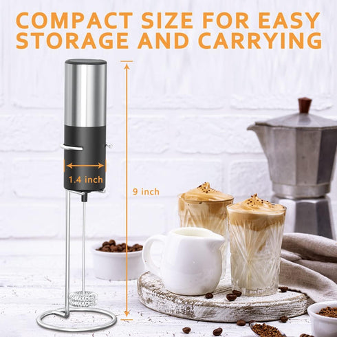 Milk frother, battery powered milk frother, stainless steel milk frother, milk frother with stand, double head mini blender, stainless steel stand...