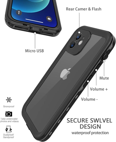 Design for iPhone 12 Waterproof Case, Full Body Shockproof Case for iPhone 12 Case with Screen Protector, Dust Proof Phone Case Cover for iPhone 1...
