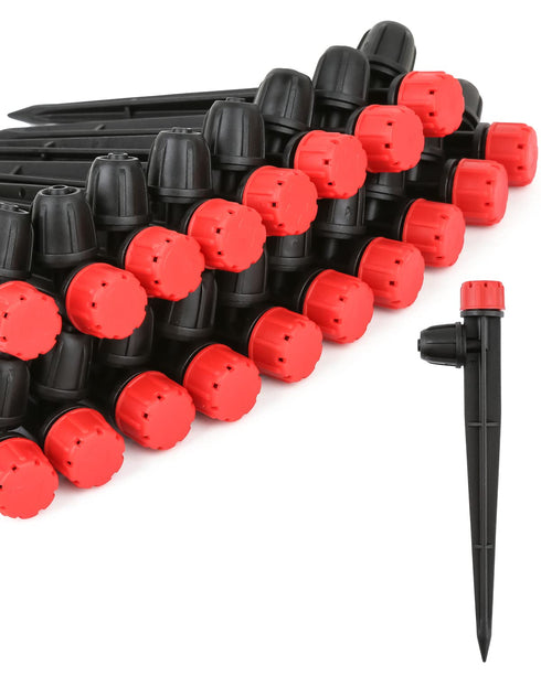 50pcs Drip Irrigation Emitters with Stake, Adjustable 360 Degree Water Flow Lock Barbed Dripper for 1/4" Drip Irrigation Tubing?Garden Irrigation ...