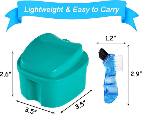 2 Pack Color Retainer Cleaner Case Denture Cups for Soaking Dentures, False Teeth Container Partial Denture Cleaning Case with Lid Travel - Lake G...