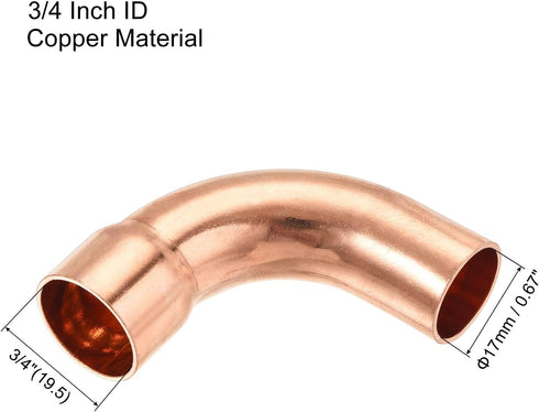 MECCANIXITY 90 Degrees Elbow Copper Pipe Fitting Short Turn Brazing Connection 3/4 Inch ID for HVAC Cooling Solar Equipment...