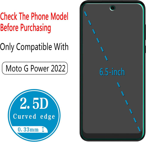 HPTech (2 Pack) Screen Protector Designed for Motorola Moto G Power 2022 Tempered Glass, 9H Hardness, Anti Scratch, Bubble Free, Easy to Install...