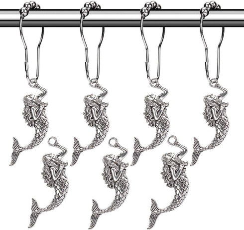 Mermaid Shower Curtain Hooks Rings - Silver Shower Curtain Hangers Rust Proof Shower Hooks for Shower Curtain, Decorative Bathroom Accessories Set...
