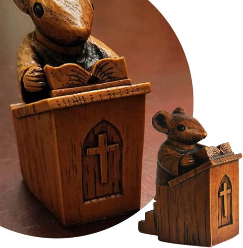 Church Mouse Statue, Wooden Church Mouse in The Pulpit Collectible Figurine for Home and Office Desktop Decor, Mouse Ornament On The Pulpit Sculpt...