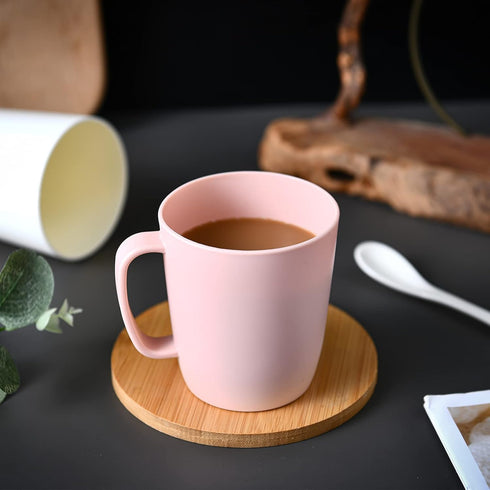 Coffee Mugs Set of 5, 10 Ounce Unbreakable Plastic Cups With Handle, 3 Basic Colors, Dishwasher Safe...
