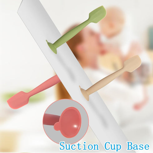 Baby Diaper Cream Spatula 3 Pack Butt Paste Spatula Soft Silicone Diaper Cream Applicator Butt Spatula Baby With Suction Cup Base (Red Green Khaki...