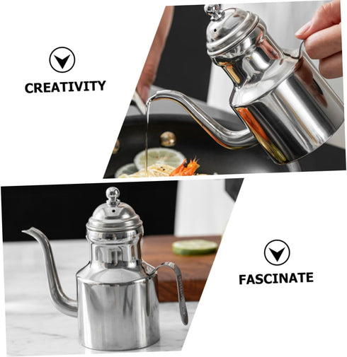 Stainless Steel Oil Pot Syrup Dispenser Tea Kettles Metal Oil Kettle Sauce Oil Mesh Strainer Pouring Kettle Grease Can Frying Oil Filter Soy Olive...