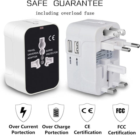 rts High Speed 25W Dual USB Universal Travel Adapter International All in One Worldwide Travel Multi Plug Adapter Cable & Wall Charger with Build ...
