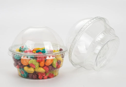 Golden Apple, 5oz-30sets Clear Plastic Cups for Ice Cream, Dessert Cups, Snack Bowl with Dome lids no Hole...