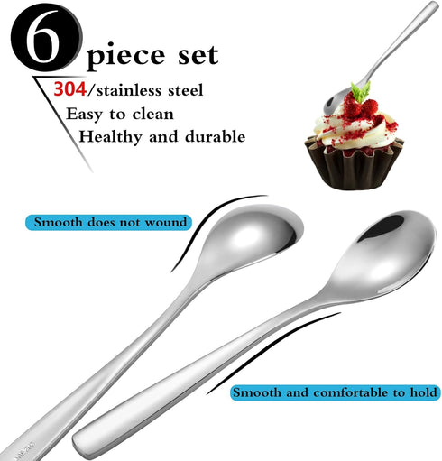 Tea Spoons Set of 6 Stainless Steel Teaspoons Long Handle Stirring Spoons for Tea Coffee Demitasse Espresso Dessert (6pcs Tea Spoons)...