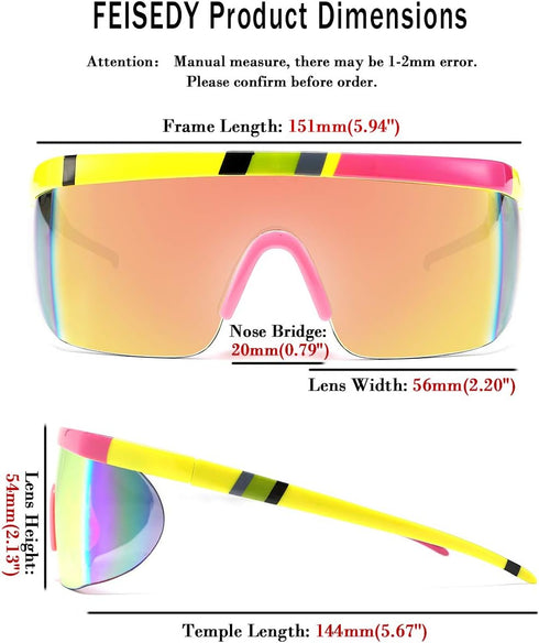 FEISEDY Oversized Mirror Shield Sport 80s Sunglasses Ski Goggles Flat Top One Piece Futuristic Visor Women Men B2522...