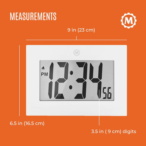 MARATHON Large Digital Wall Clock with 8” Display, White - Easy to Read...