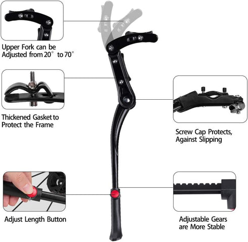 ROCKBROS Bike Kickstand for Mountain Bike Bicycle Kickstand Adults 24 inch to 28 inch Adjustable Bike Side Stand...