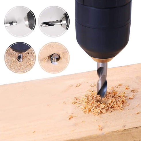 6 Pcs Brad Point Drill Bits(3/8", 5/16", 1/4", 3/16", 1/8", 3/32"), 1/4 Inch Hex Shank HSS Spiral Twist Wood Drill Bit Set for Soft, Hard, Veneere...