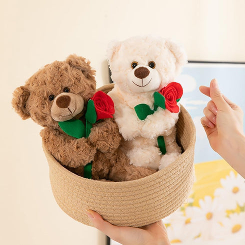 Teddy Bear Stuffed Animal with Rose, Soft Cuddly Stuffed Plush Bear, Gifts for Kids Baby Toddlers on Baby Shower, Valentine's Day (Brown with Rose...