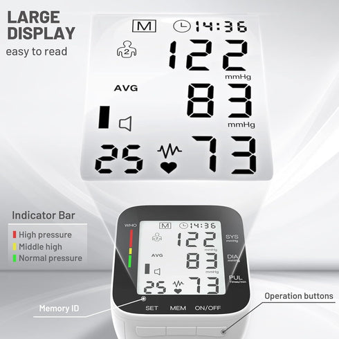 Wrist Blood Pressure Monitor Automatic Large LCD Display Adjustable Wrist Cuff Automatic Dual 99 Reading Memory Automatic Digital BP Machine for H...