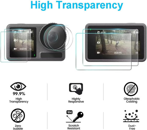 Screen and Lens Protector for DJI Osmo Action 4, Anti-Scratch 9H Ultra Clear Cover Tempered Glass LCD Display Film + Lens Protector (2 Pack) for D...