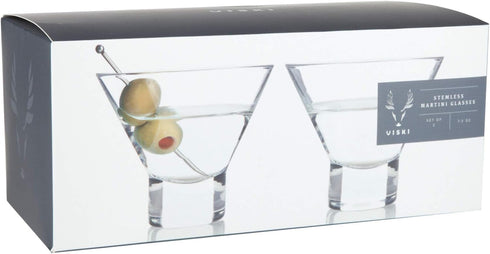 Viski Heavy Base Stemless Martini Glasses Set of 2 - Premium Short Crystal Cocktail Glass Gift Set, 7.5 oz....