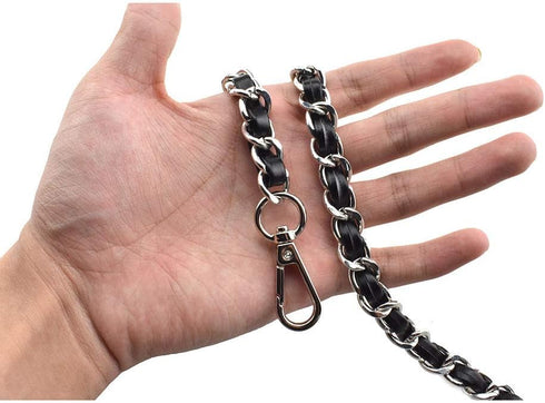 HAHIYO Metal Plus Synthetic Leather Purse Chain Strap Length 23.6 Inch Silver Black for Shoulder Cross Body Sling Purse Handbag Clutch Replacement...