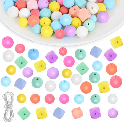 Silicone Beads?DIY Necklace Bracelet Beads for Craft Set Jewelry?Silicone Beads Accessory Kit for Keychain Making Bracelet Necklace Handmade Craft...