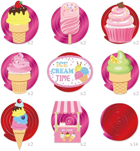 30Ct Ice Cream Hanging Swirl Decorations, Summer Party Supplies, Ice-Cream Birthday Theme, Kids Decor for First 1st Boy Girl Baby Shower, Ice Crea...