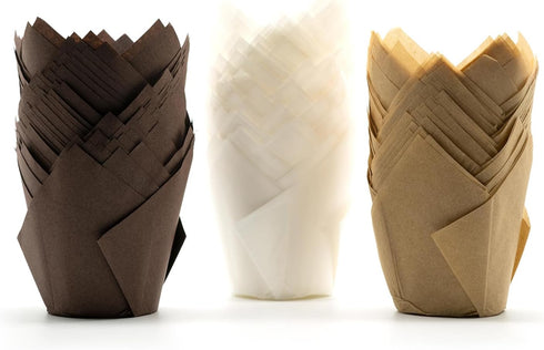 Tulip Cupcake Liners 150-Pack, Premium Standard Greaseproof Baking Cups(White-Natural-Brown)...