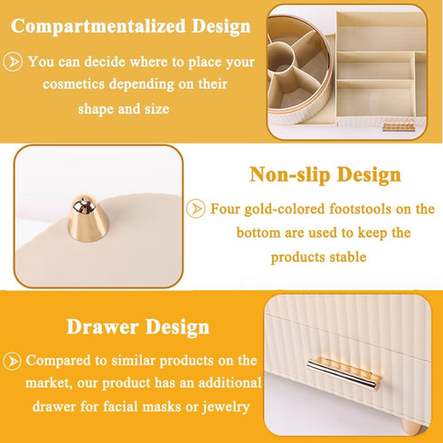 Makeup Organizer Countertop with Drawers 360 Rotating Makeup Brush Holder Large Capacity Skincare Organizer for Vanity Desk, All Black...