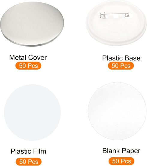 PATIKIL 2.26inch Button Parts, Blank Button Making Supplies,50Pcs Round Badge Parts DIY Pin Maker Kit for Button Maker Machine with Metal Cover Pl...
