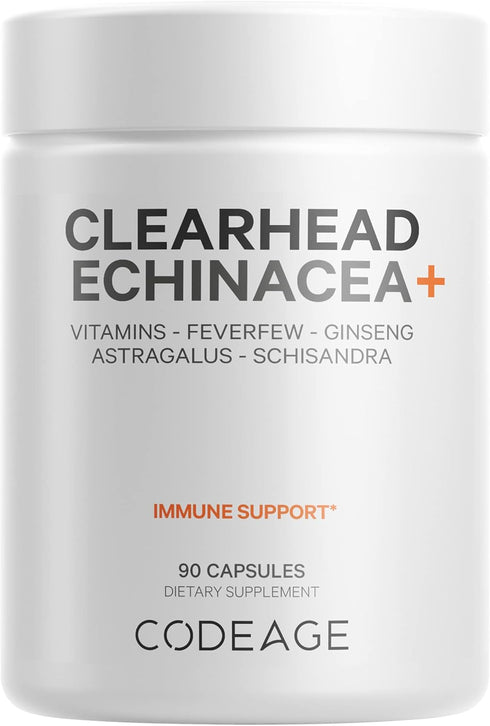 Codeage Clearhead Echinacea+ Supplement - Echinacea, Schisandra, Feverfew, Coptis, American Ginseng, Astragalus, Garlic, Probiotics, Vitamins C & ...