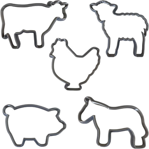 Farm Animal Cookie Cutters - Set of 5 Cookie Cutters outline - Includes Chicken, Pig, Cow, Horse & Sheep Cookie Cutter...