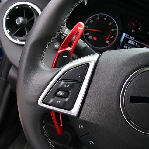 HIGH FLYING 2pcs Interior Accessories Steering Paddle Shift DSG Extensions Red for Chevy Chevrolet Camaro 2016-2022, C7 Corvette 2014-2019...
