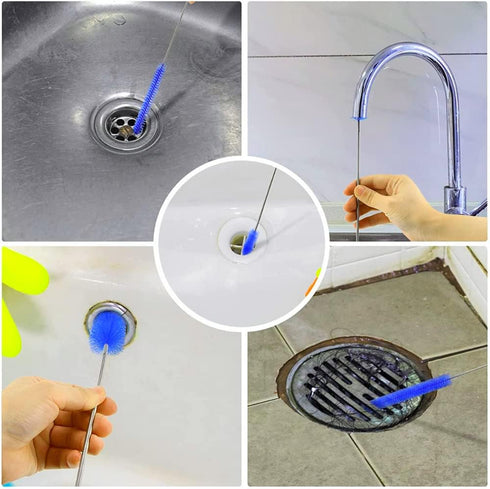Flexible Drain Cleaner Brush (72" Long) for Clogs, Drains, Bottles, Pipes, Bathtub, Shower, Kitchen and Bathroom Sink, Heavy-Duty Double Ended Nyl...