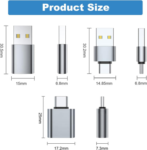 AreMe USB C Adapter (6 Pack), USB A Male to USB C Male, USB 3.0 Male to USB C Female, USB Type-C Male to USB 3.0 Female Converter Connector (Grey)...