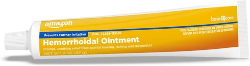 Amazon Basic Care Hemorrhoid Ointment, Hemorrhoid Treatment, Pain Relief, Relieves Burning, Itching and Discomfort, 2 ounce (Pack of 1)...