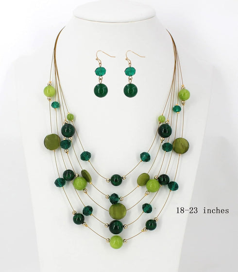 Layered Bead Statement Necklace For Women with Handmade Colorful Shell Boho Turquoise Green Red Stone Fashion choker Illusion Necklace Costume Tre...