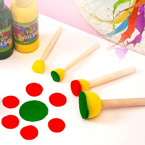 Round Sponge Brush, 30Pcs Round Sponge Foam Brush Set for Painting Wooden Handle Sponge Brushes Painting Tools for Kids Painting Crafts and Arts (...