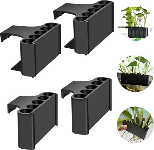 4 Pcs Aquarium Plant Holder,Plastic Hanging Aquarium Plant Pot with 5 Hole, Rimmed and Rimless Fish Tank Plant Holder for Aquarium Living Fish Aqu...